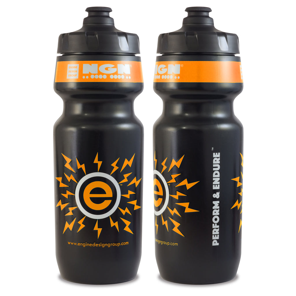 NGN Sport High Performance Bike Water Bottles 24 oz | Black & Fluoro Lava Orange (2-Pack)
