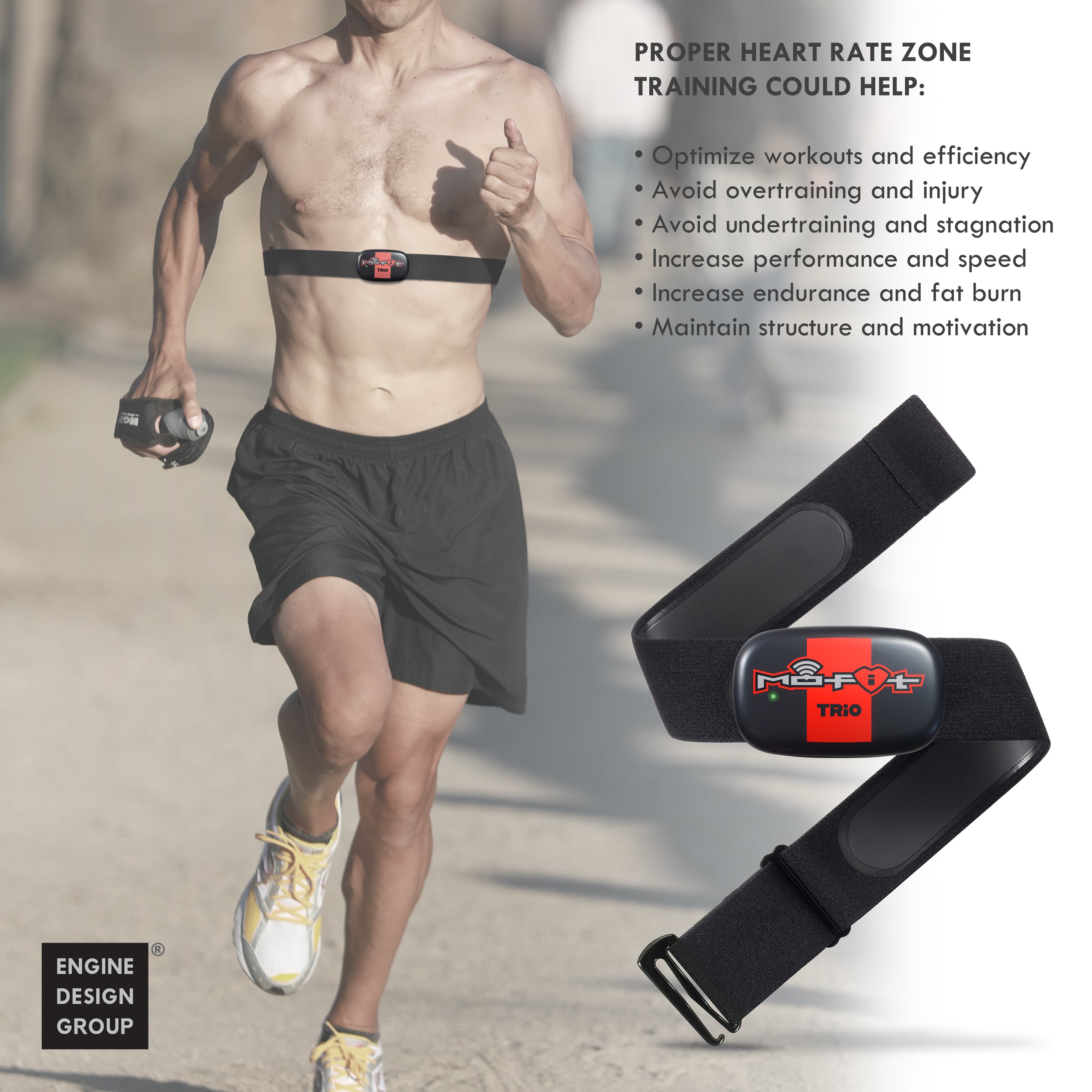 Mo-Fit Trio Heart Rate Monitor Chest Strap / HRM for Apple, Android, P –  Engine Design Group